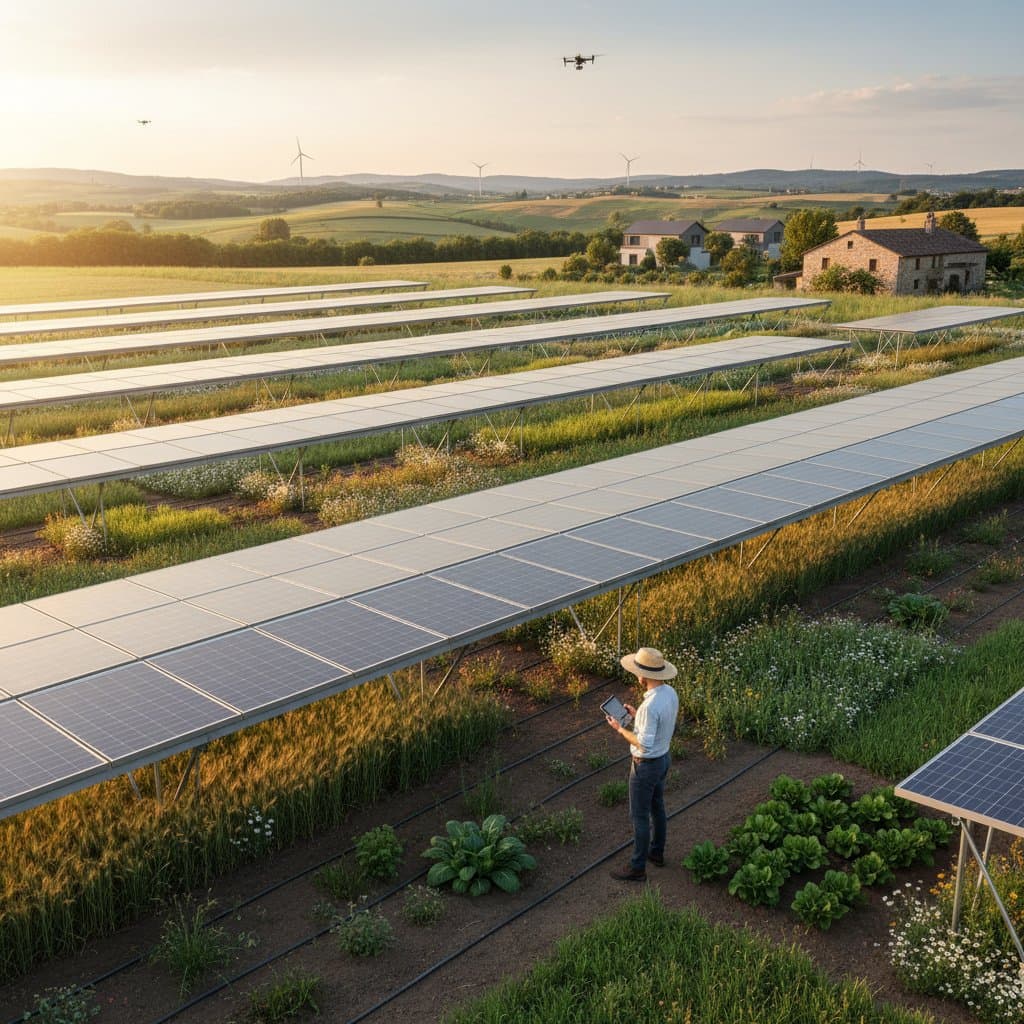 Solar Panels and Crops Share Land in Agrivoltaics
