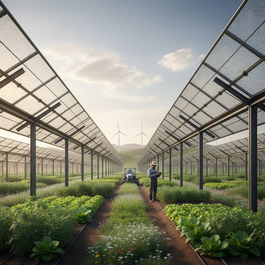 Solar Panels and Crops Share the Same Field